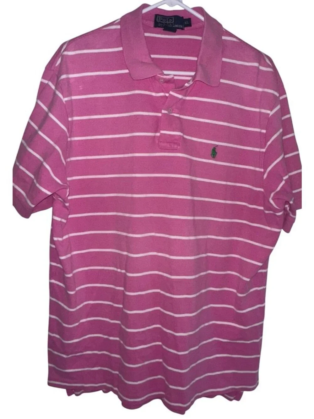 Vintage Polo Ralph Lauren Men’s Polo Shirt Sz XL Pink Stripe Logo Preppy Golf